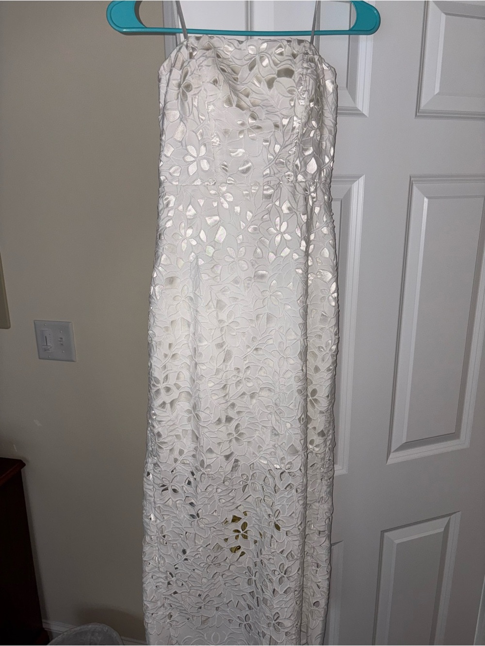 Katia Rae White Strapless Eyelet Midi Dress